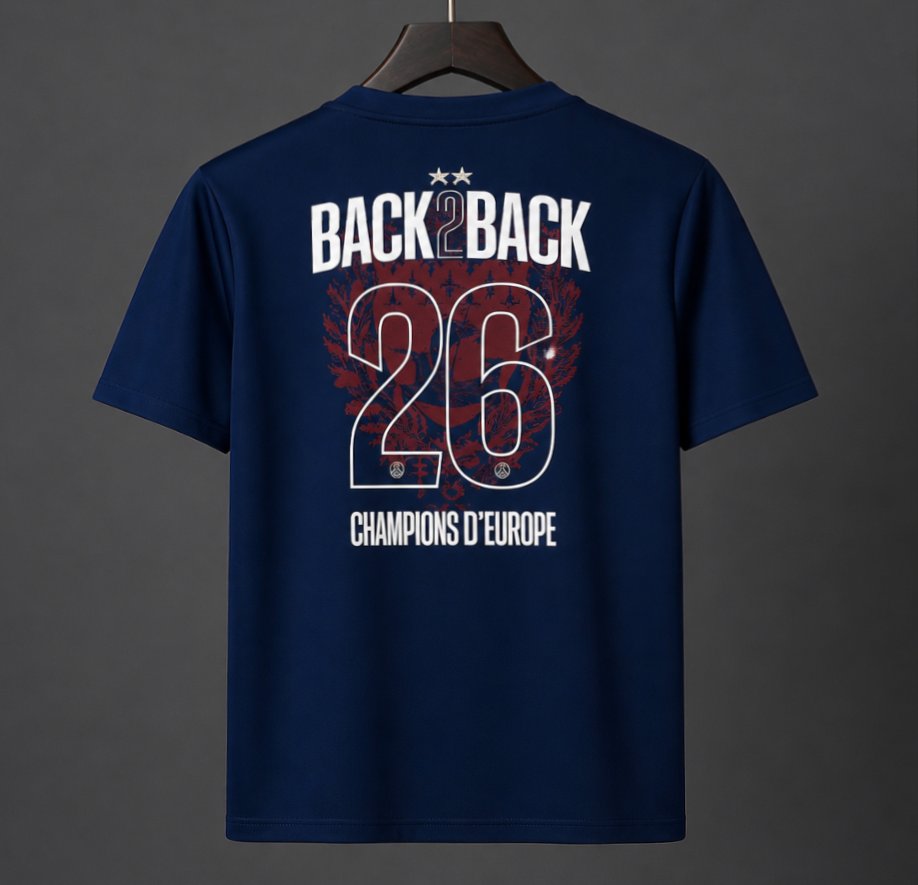 2 Stars 25/26 PSG Home Jersey With Back 2 Back Champion Printing