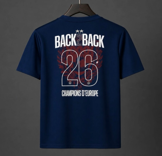 2 Stars 25/26 PSG Home Jersey With Back 2 Back Champion Printing