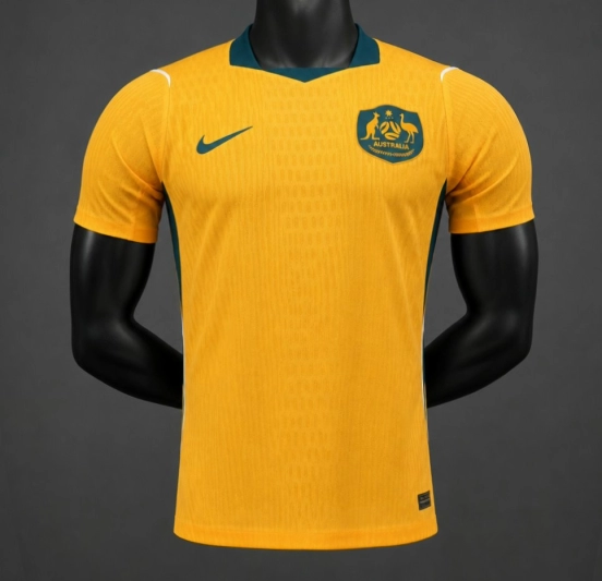 Player Version 2026 Australia Gold with Teal Collar Home Jersey