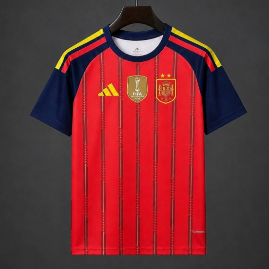 2 Star 2026 Spain Home Jersey With Champion Patch
