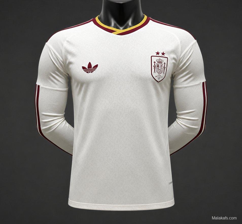 Player Version 2 Star 2026 Spain Away White Long Sleeve Jersey With Champion Patch