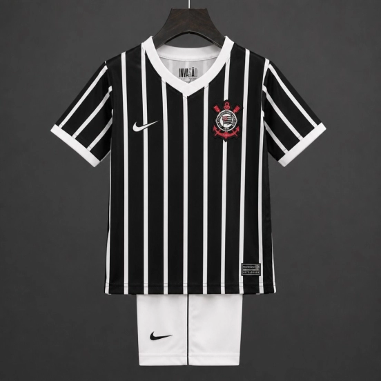 26/27 Kids Corinthians Black & White Stripes Away Jersey Kit