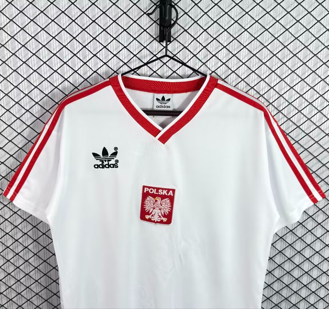 Retro 1982 Poland White with Red Stripes Home Jersey
