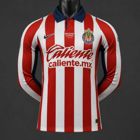 Player Version 26/27 Chivas Home Long Sleeve Red Stripes Jersey