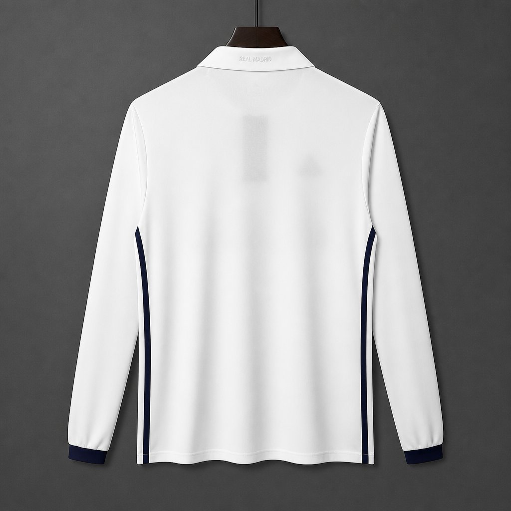 Retro 16/17 Real Madrid White with Navy Blue Stripes Home Long Sleeve Jersey