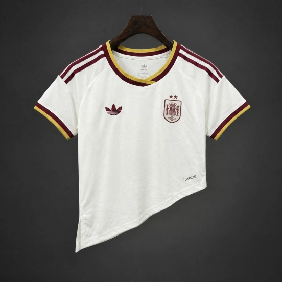 2 Stars 2026 Women Spain Away White Asymmetric Hem Crop Jersey