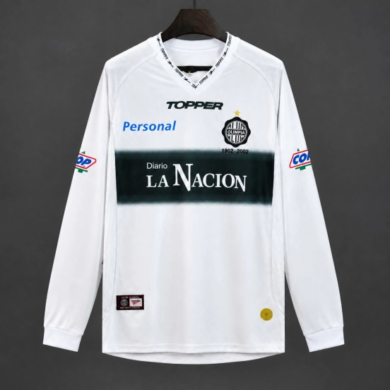 Retro 2002 Club Olimpia Home Long Sleeve White Jersey